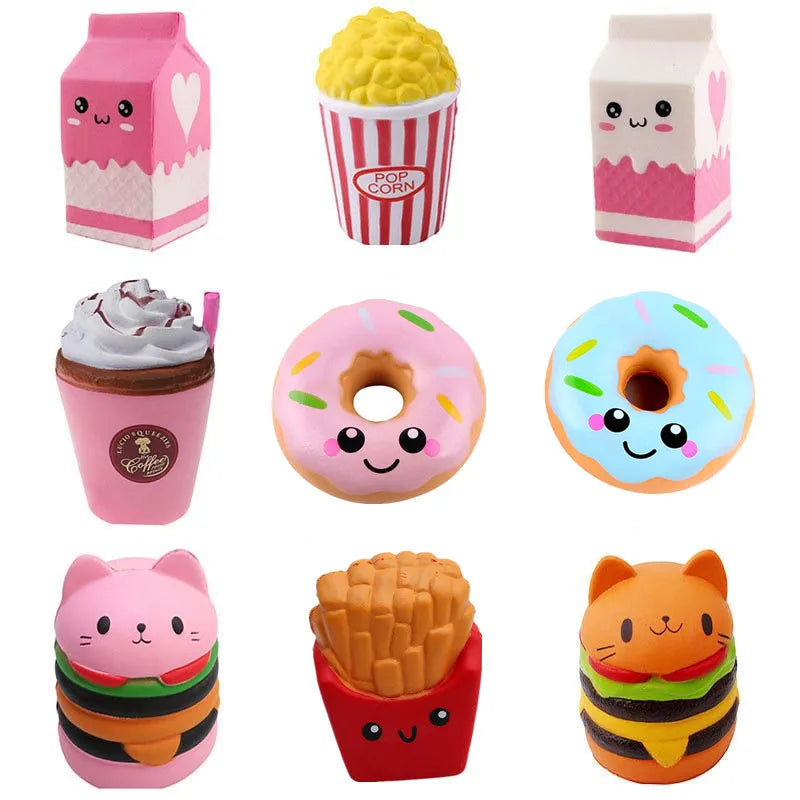 Colorful jumbo food squishies representing viral TikTok squishy trends in 2026