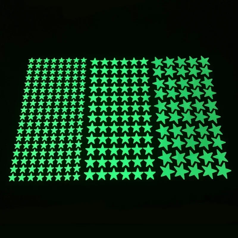 144-piece glow-in-the-dark stars and moon wall stickers glowing at night