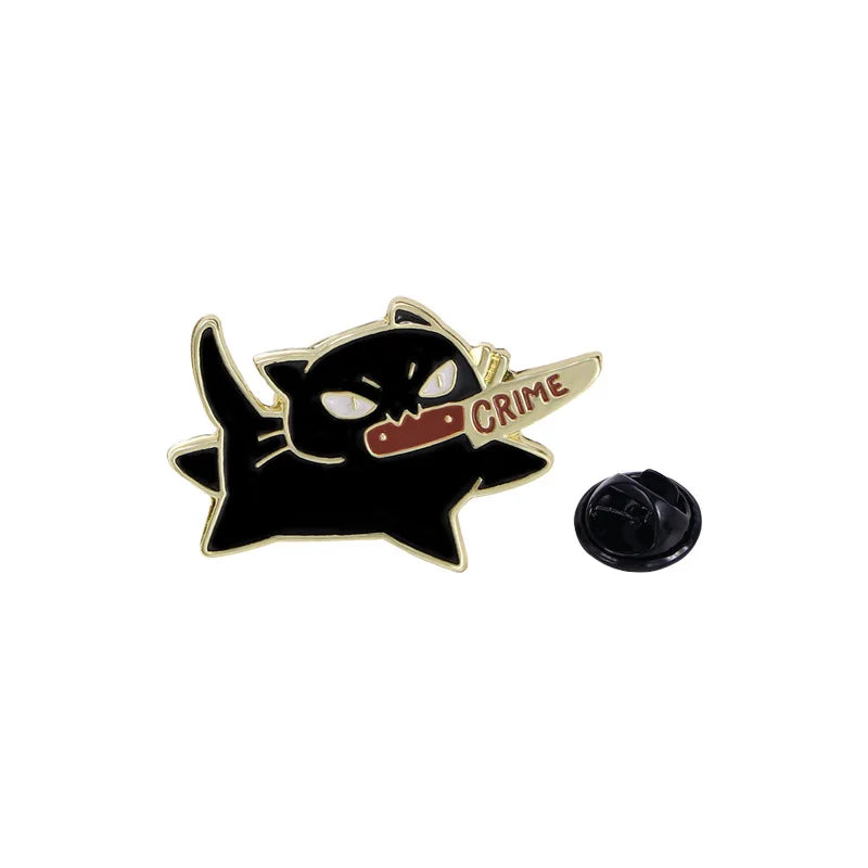 Black Cat With Knife Enamel Pin