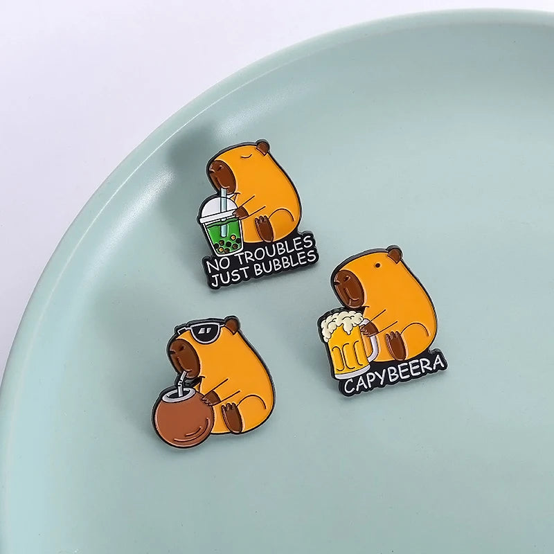No Troubles, Just Bubbles Capybara Enamel Pin