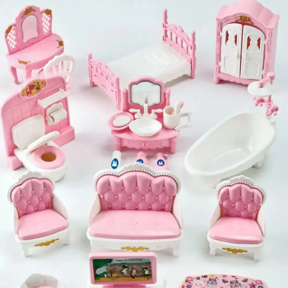 Mini Pink Dollhouse Furniture Set