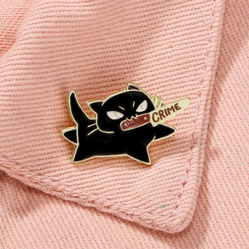 Black Cat With Knife Enamel Pin