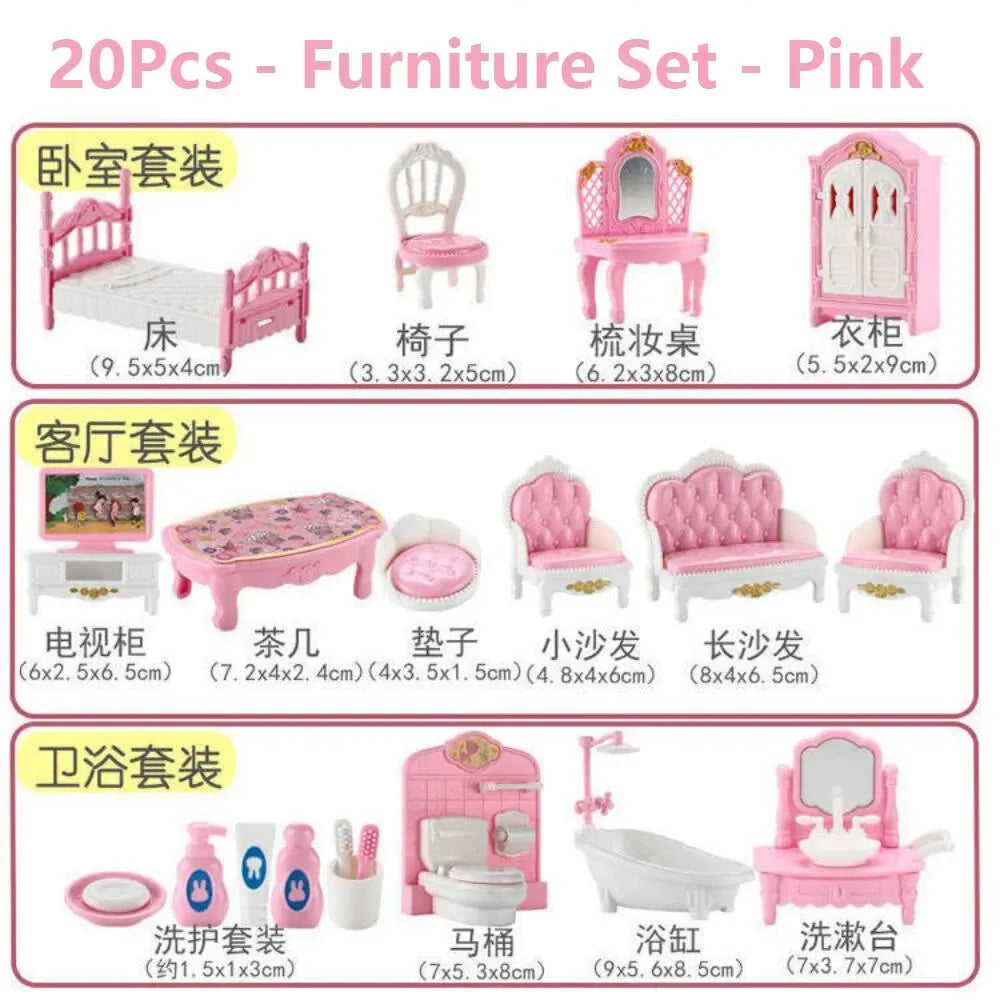 Mini Pink Dollhouse Furniture Set