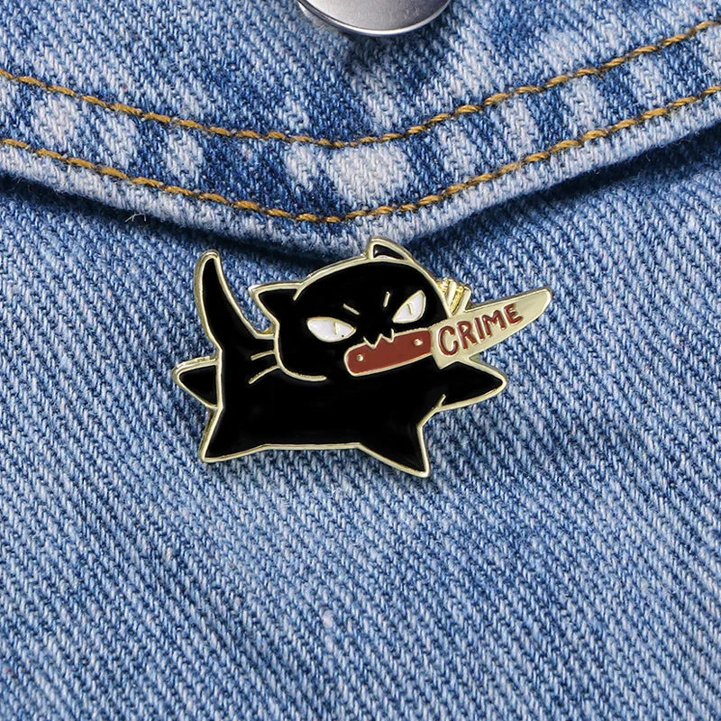 Black Cat With Knife Enamel Pin