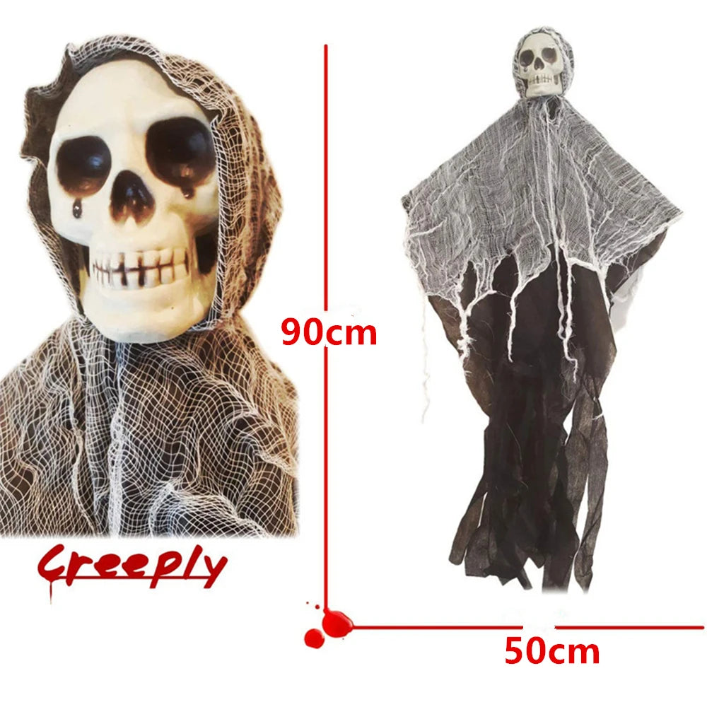 Hanging Skull Ghost Halloween Decoration – 35 in
