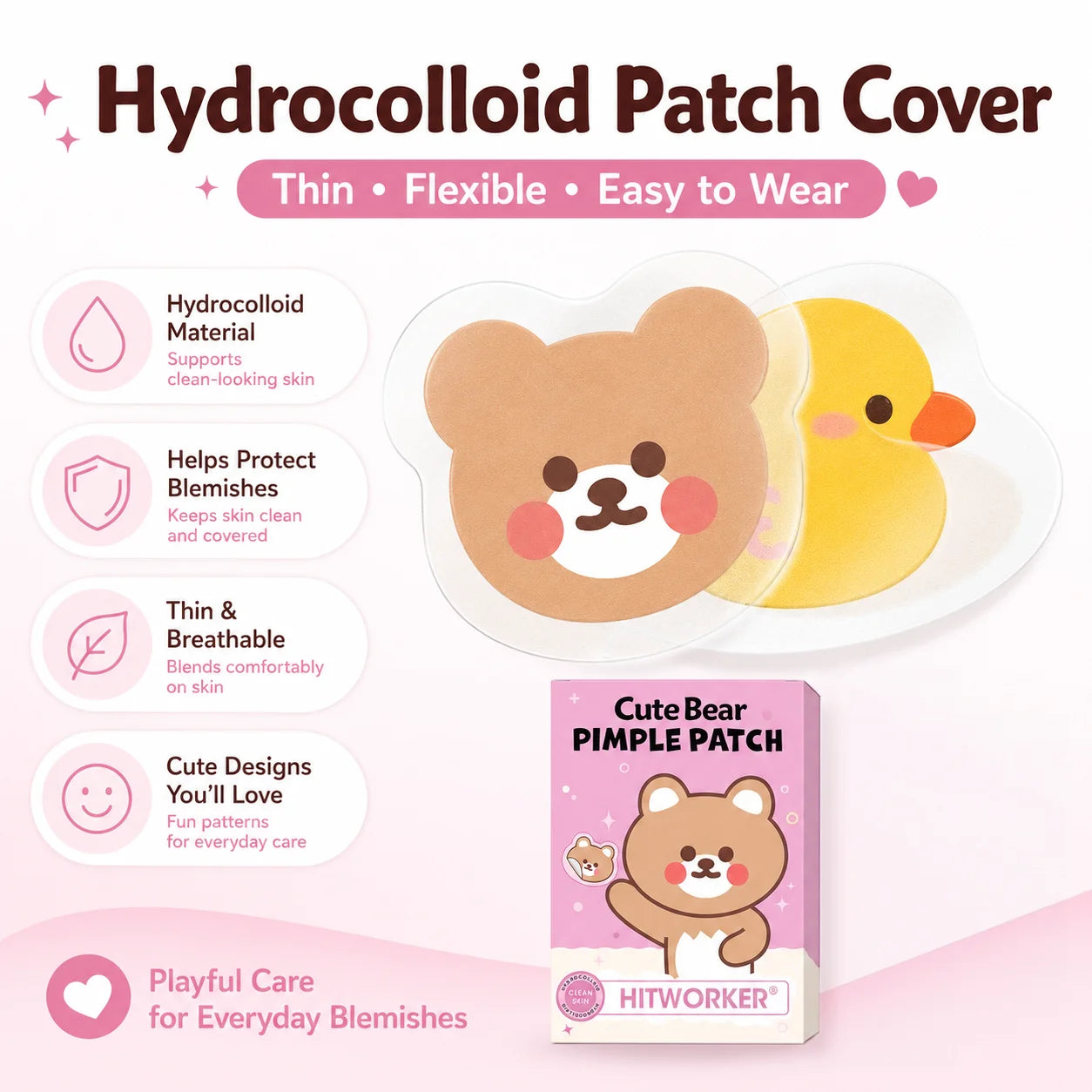 Cute Cartoon Hydrocolloid Blemish Patches – 72 Pack