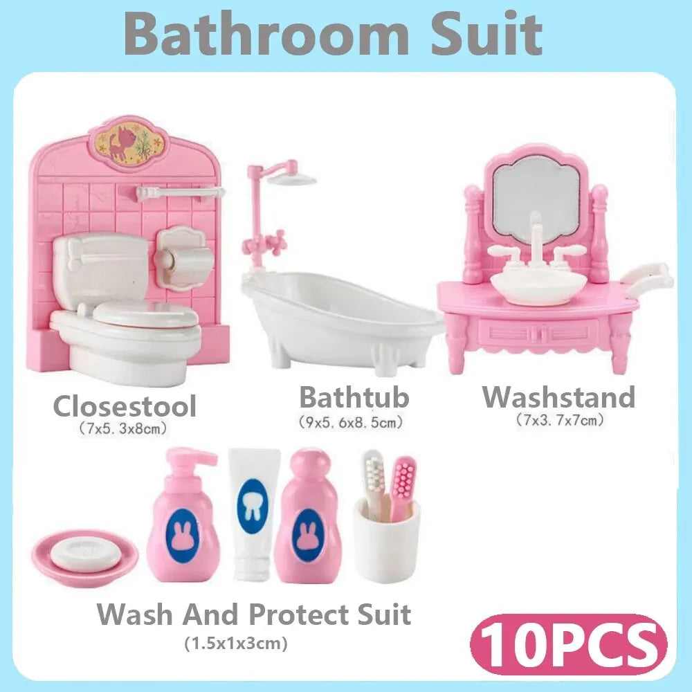 Mini Pink Dollhouse Furniture Set