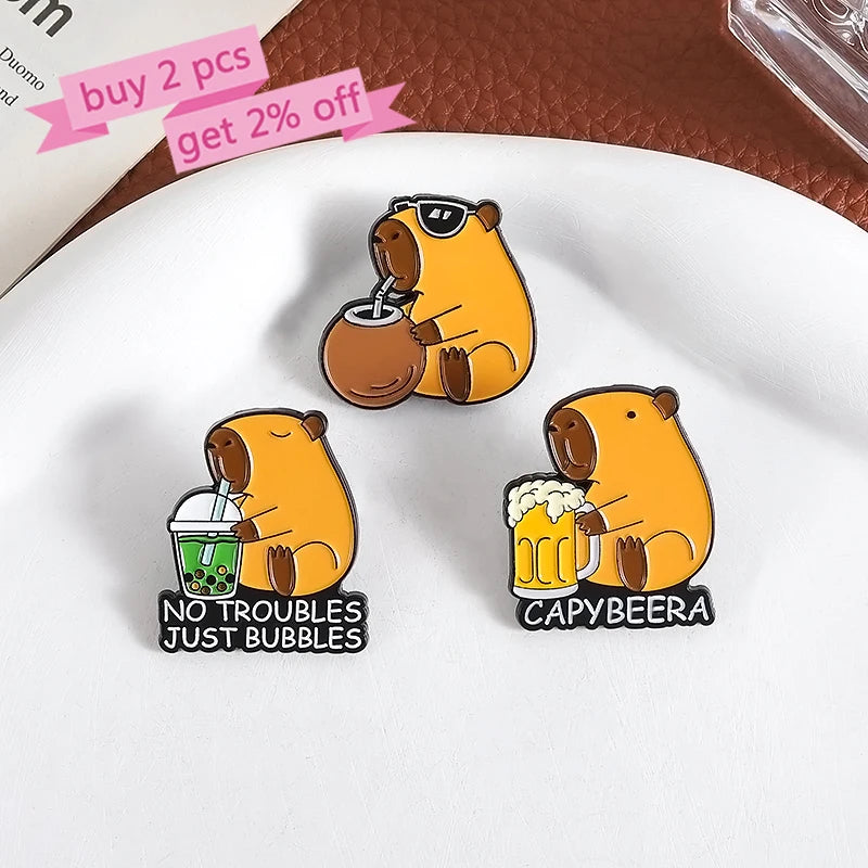 No Troubles, Just Bubbles Capybara Enamel Pin