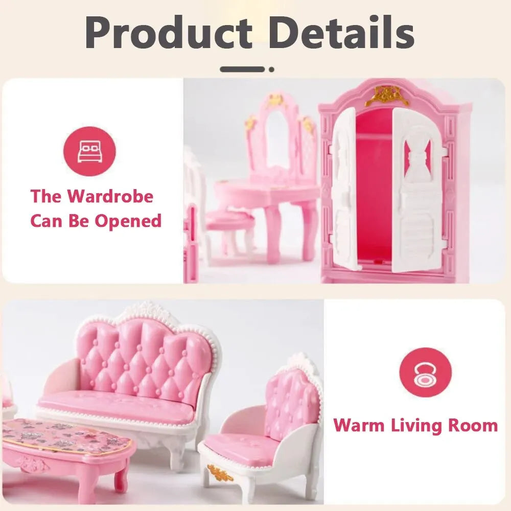 Mini Pink Dollhouse Furniture Set