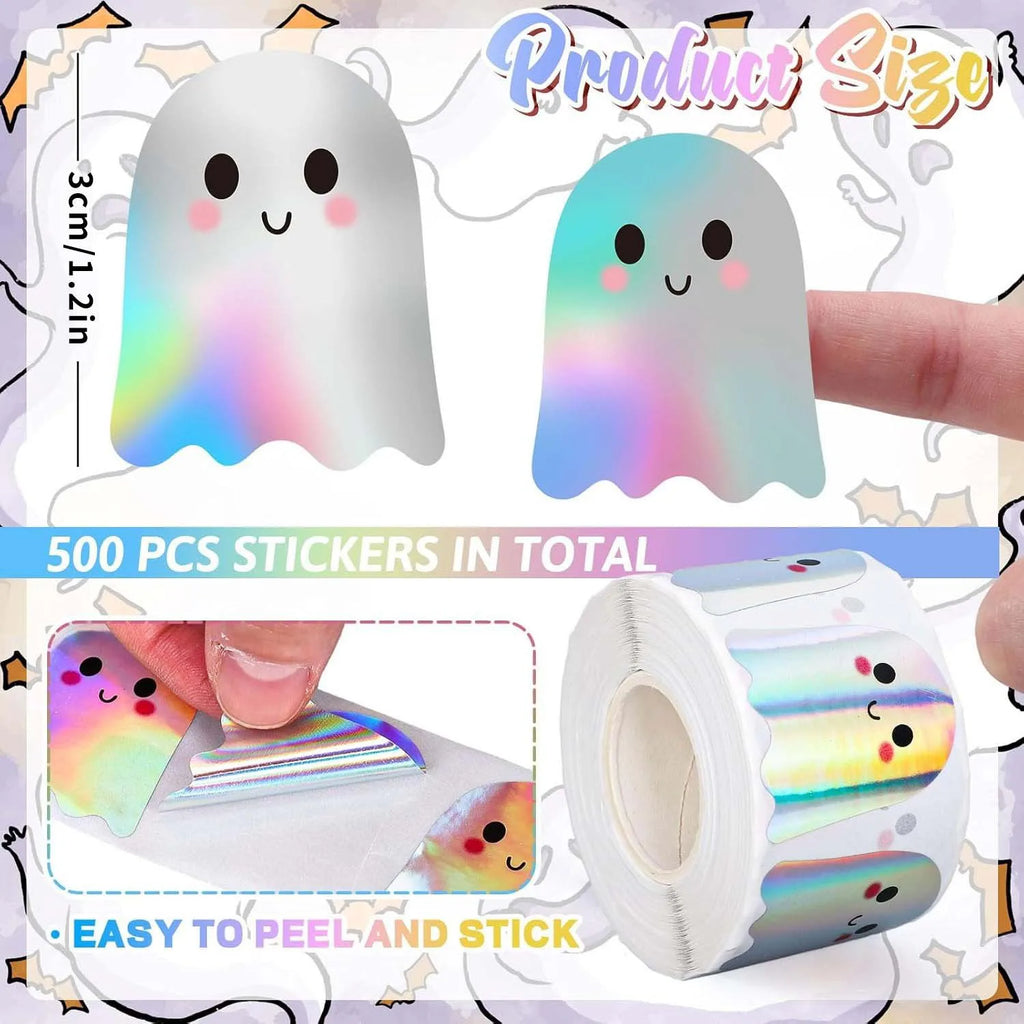 500-Piece Holographic Halloween Sticker Roll