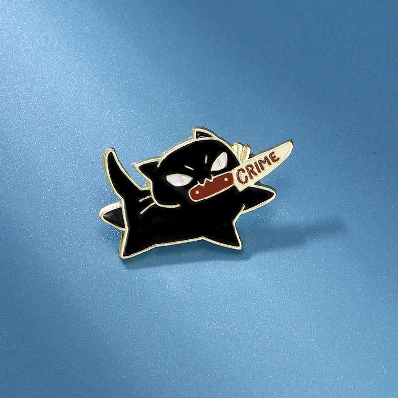 Black Cat With Knife Enamel Pin
