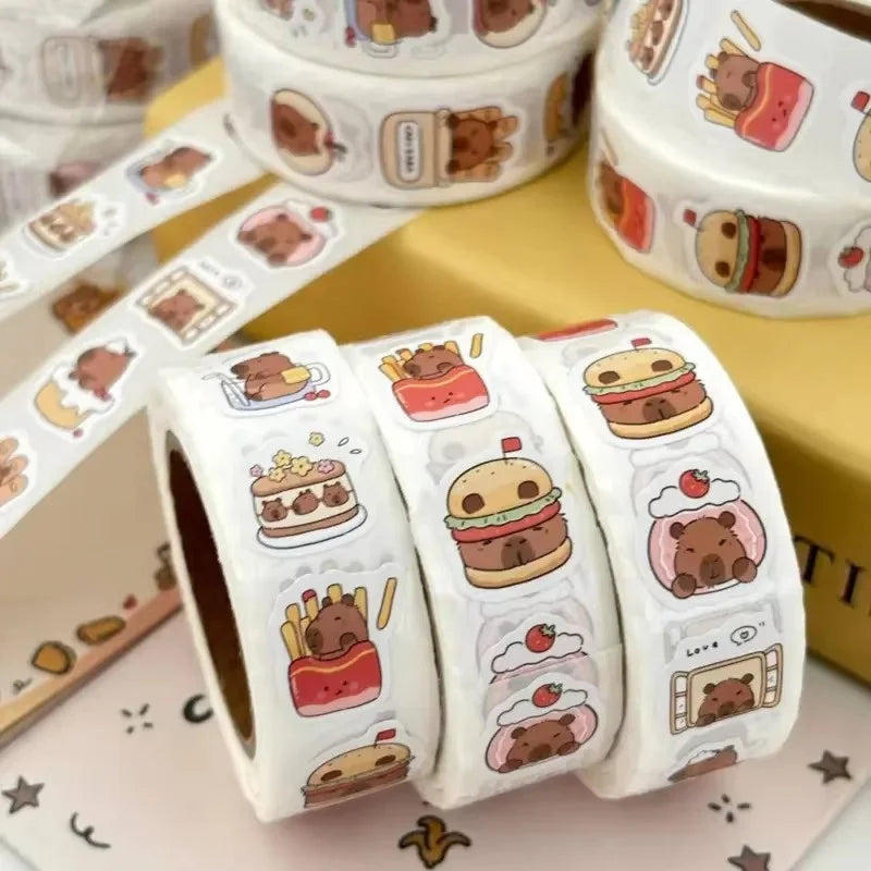 500 capybara stickers self-adhesive roll