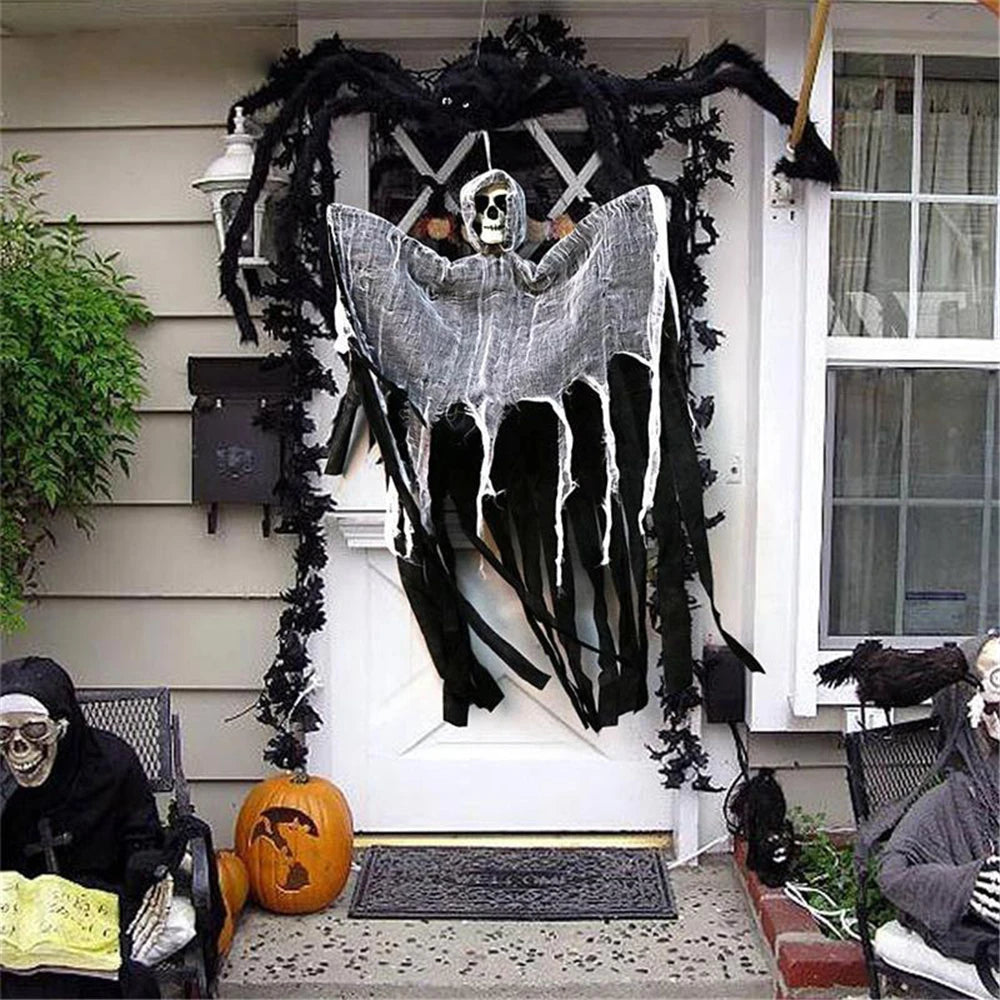 Hanging Skull Ghost Halloween Decoration – 35 in