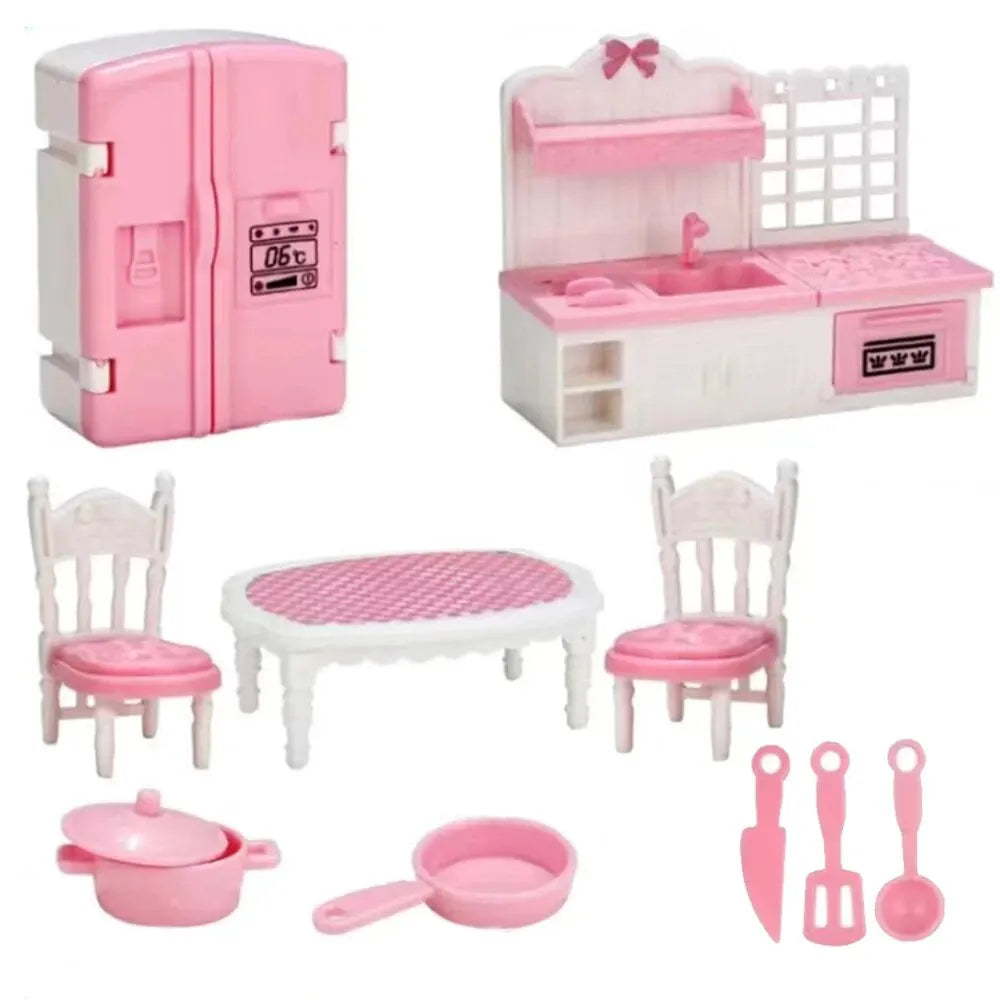 Mini Pink Dollhouse Furniture Set
