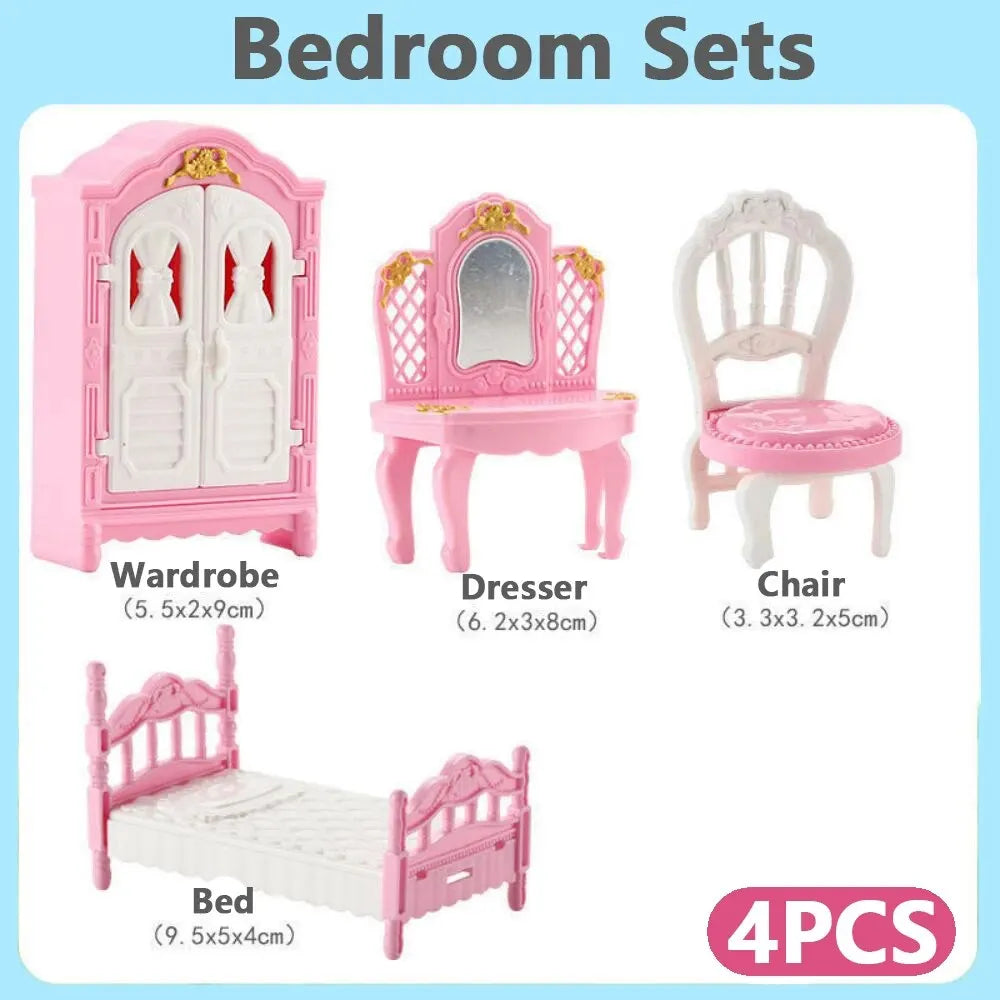 Mini Pink Dollhouse Furniture Set