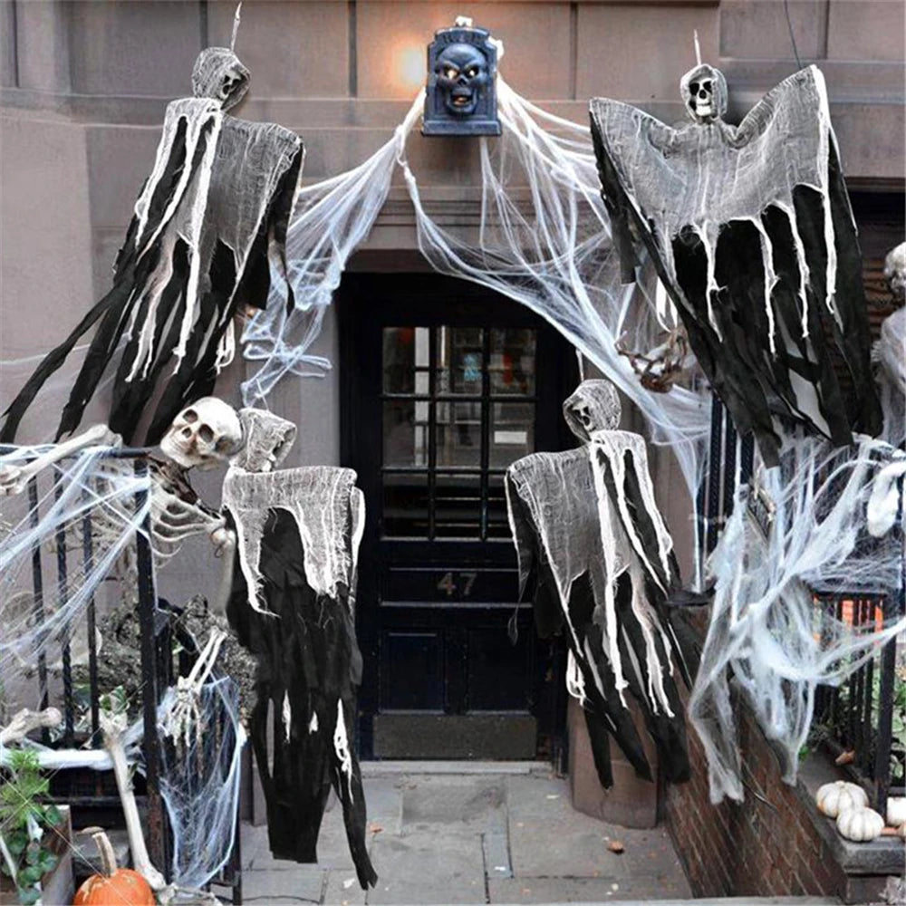 Hanging Skull Ghost Halloween Decoration – 35 in