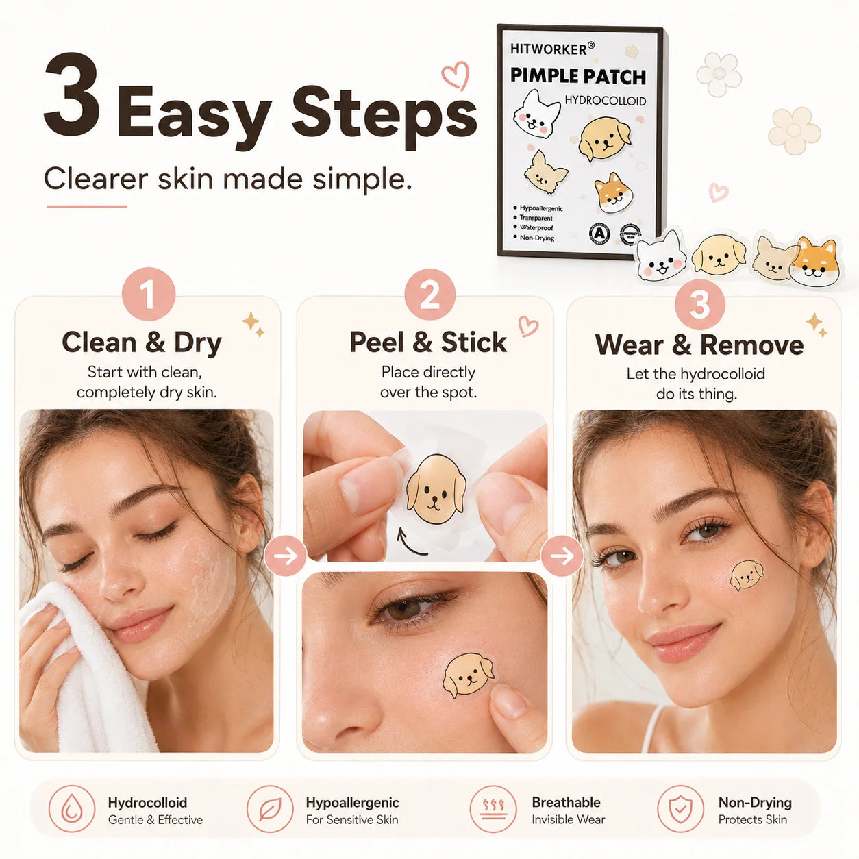 Cute Animal Hydrocolloid Blemish Patches – 40 Pack