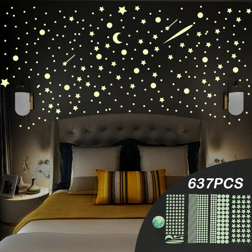 637-Piece Glow-in-the-Dark Stars & Moon Ceiling Stickers