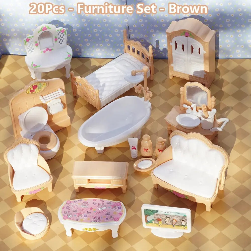 Mini Pink Dollhouse Furniture Set