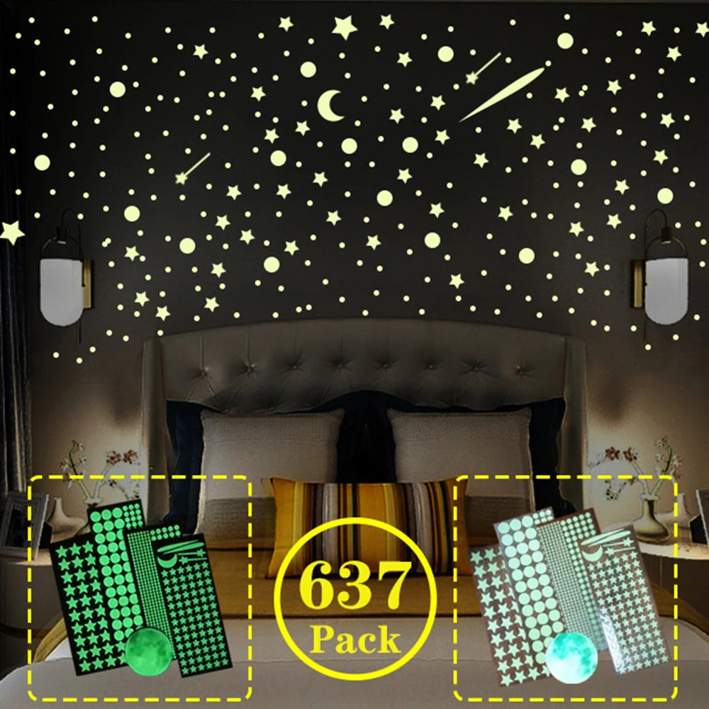637-Piece Glow-in-the-Dark Stars & Moon Ceiling Stickers
