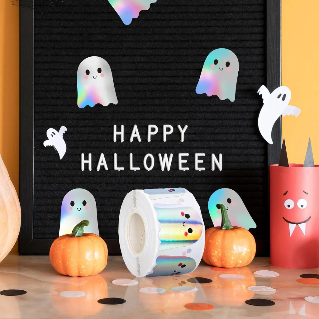 500-Piece Holographic Halloween Sticker Roll
