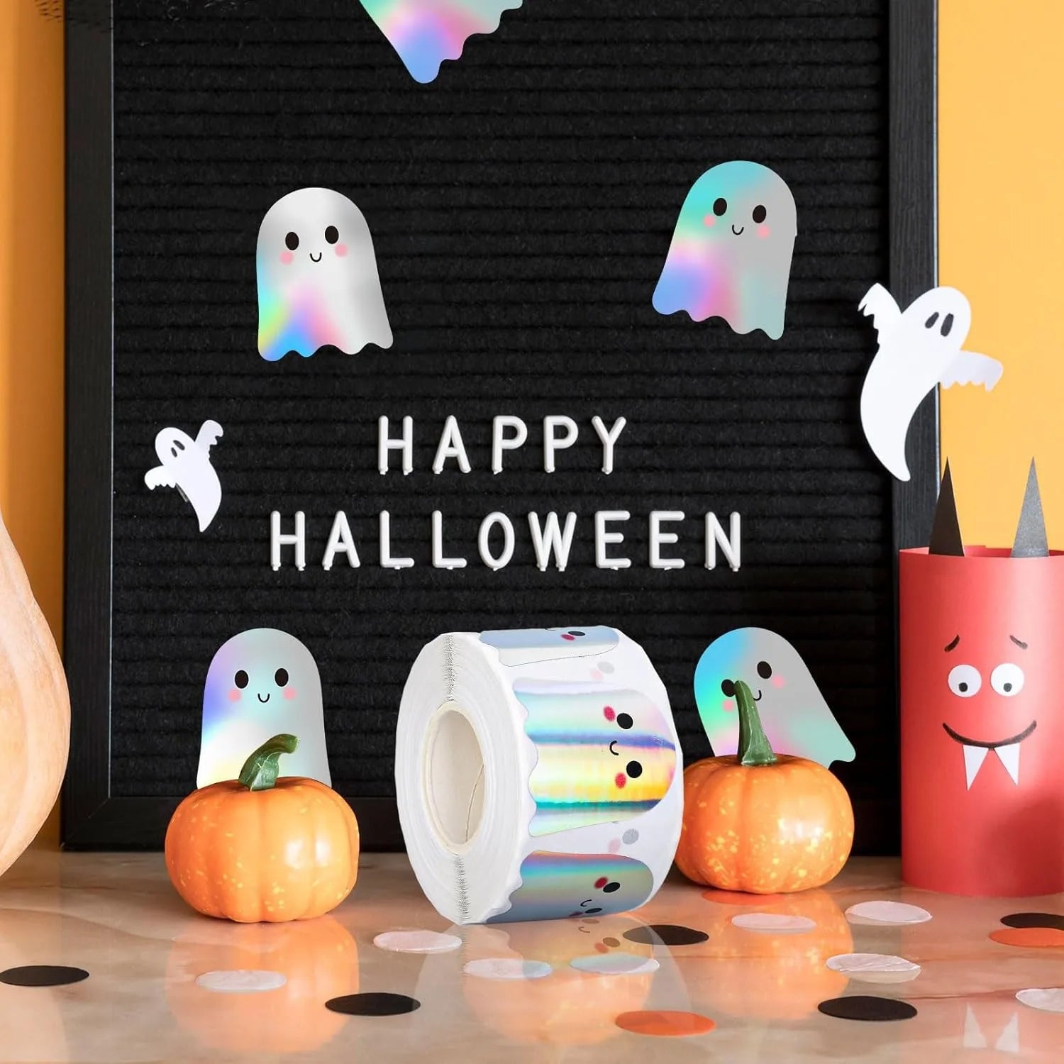 500-Piece Holographic Halloween Sticker Roll