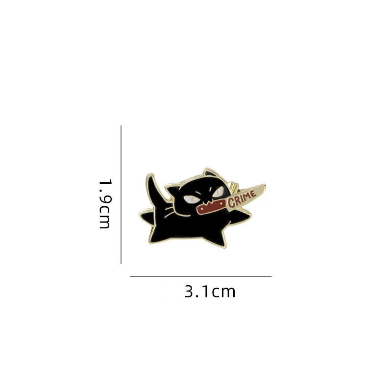 Black Cat With Knife Enamel Pin