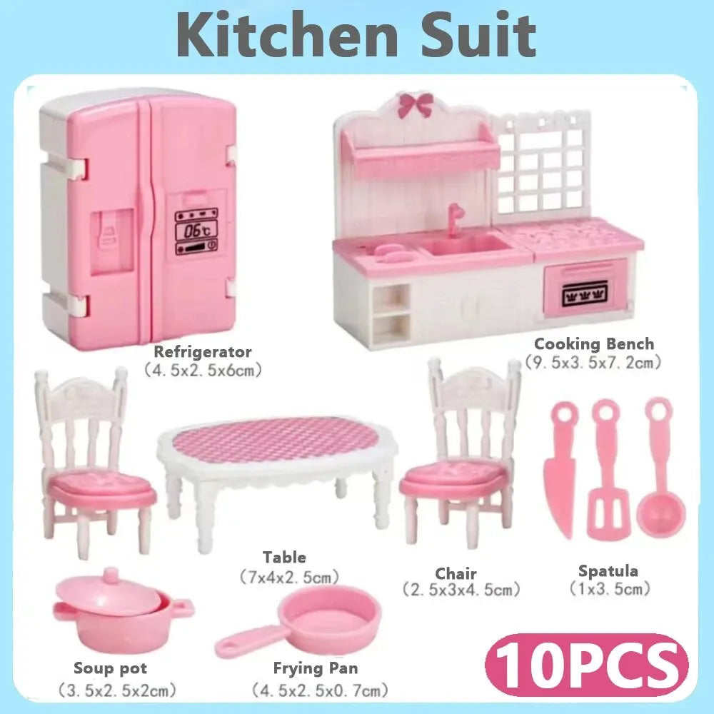 Mini Pink Dollhouse Furniture Set
