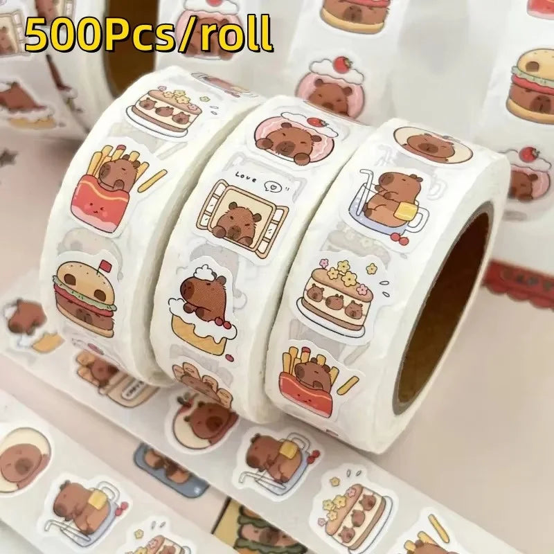 500-piece cute capybara sticker roll